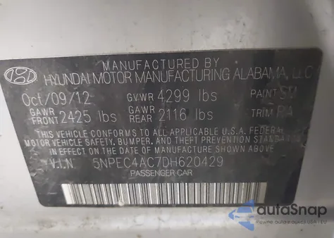 2013 Hyundai Sonata Limited z USA, uszkodzony, nr VIN 5NPEC4AC7DH620429